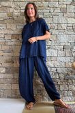 Lalli Damask Asymmetric Panel Top Navy